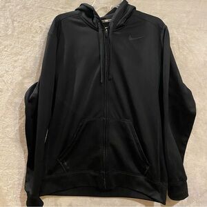 Nike Hoodie Men’s Large Black Full Zip ThermaFit Fleece Lined Pockets Jacket